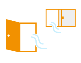 戸や窓を大きく開けているイラスト