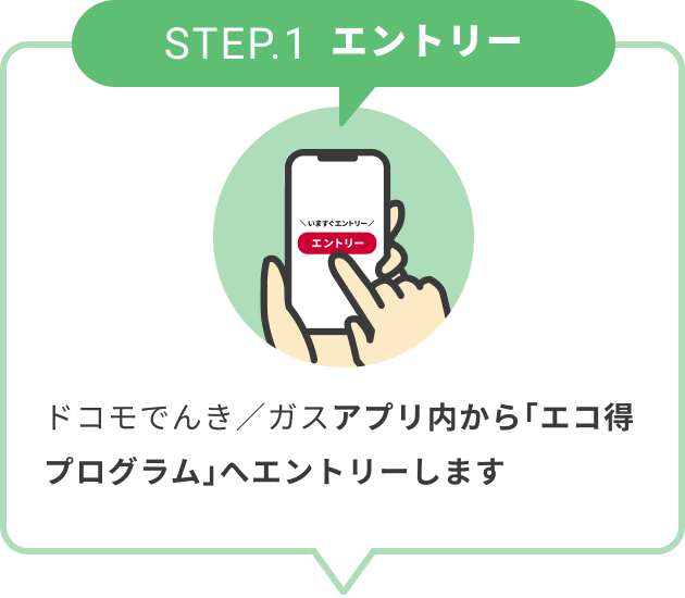 STEP.1 エントリー ドコモでんき／ガスアプリ内から「エコ得プログラム」へエントリーします