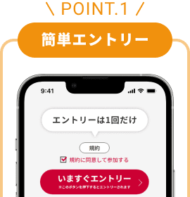 POINT.1 簡単エントリー 1回のエントリーだけでOK！ 毎回のエントリーが不要になり参加いただきやすくなりました。